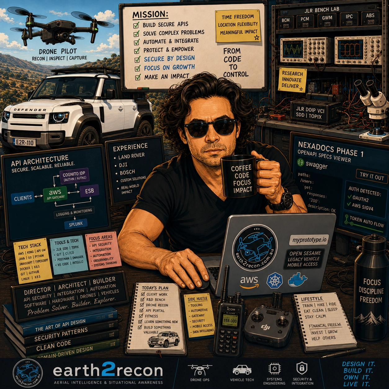 Adam Ali, founder and chief pilot of Earth2 Recon, at his drone operations desk